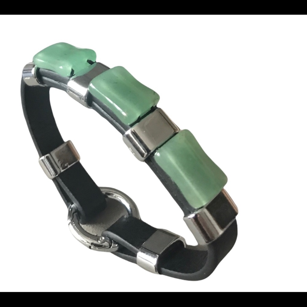 Green jasper leather bracelet,.